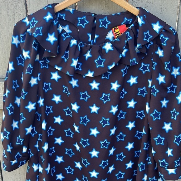 Lucky Chouette Star Print Dress Sz 36 With Pockets Mini Dress Wedding Guest - Picture 2 of 6